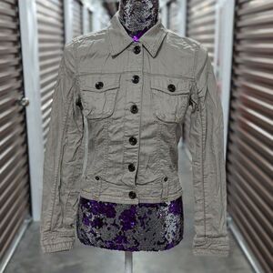 Mexx Size 4 Beige Military Cargo Jacket with‎ Brown ZigZag Stitching 100% Cotton